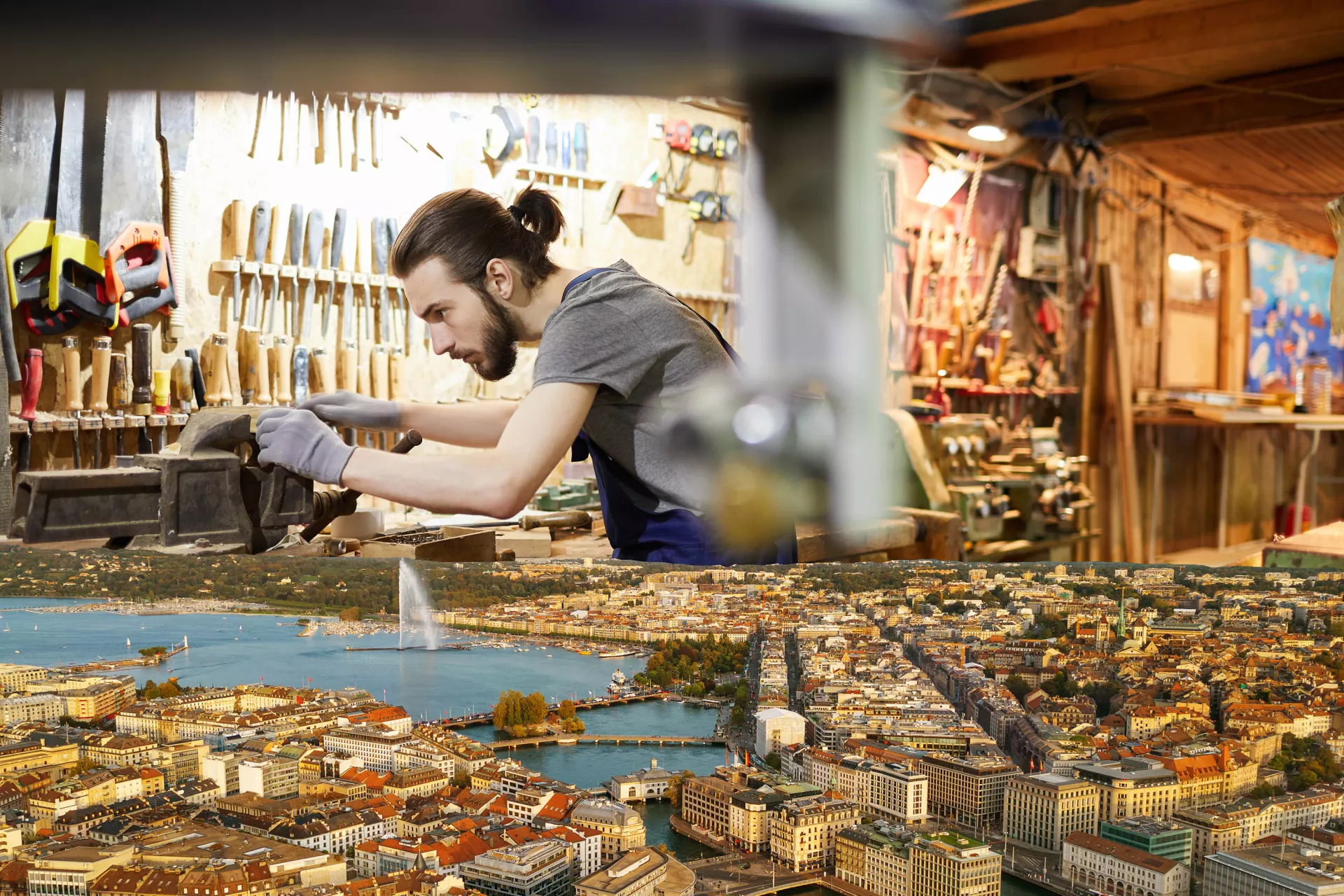 Un apprenti travaille sur un établi à Genève