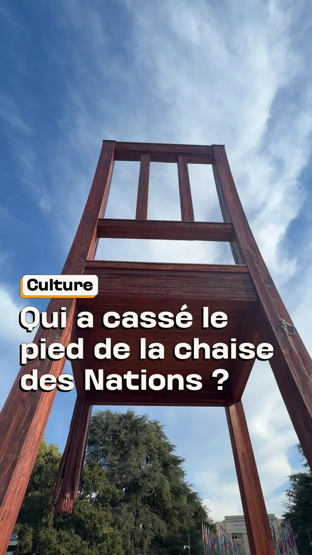 La chaise des Nations illustre un combat contre les mines antipersonnel.